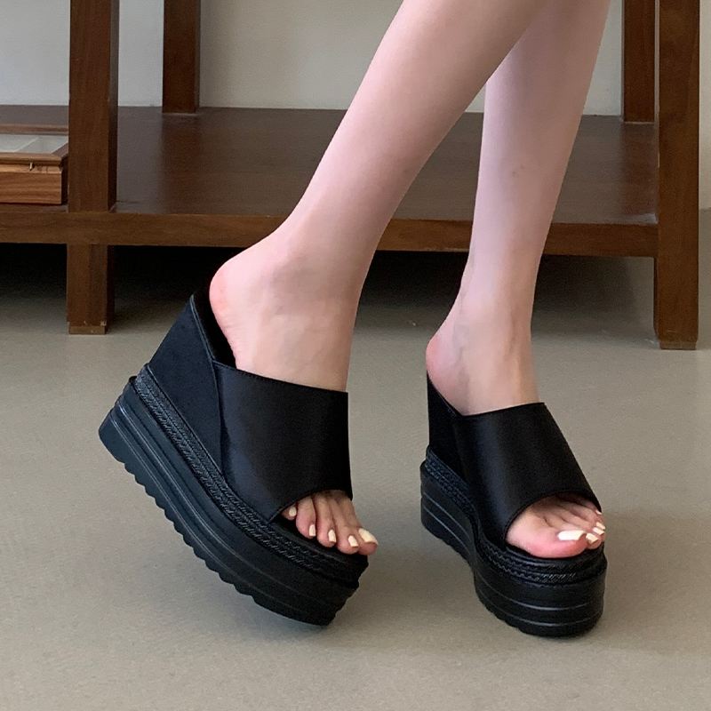 12cm Chunky Heel Peep Toe Slingback Sandals for Women Summer Large Size 34-39 Satin One-Strap Slippers - Image 2