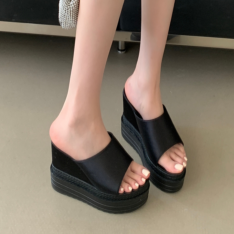 12cm Chunky Heel Peep Toe Slingback Sandals for Women Summer Large Size 34-39 Satin One-Strap Slippers - Image 3