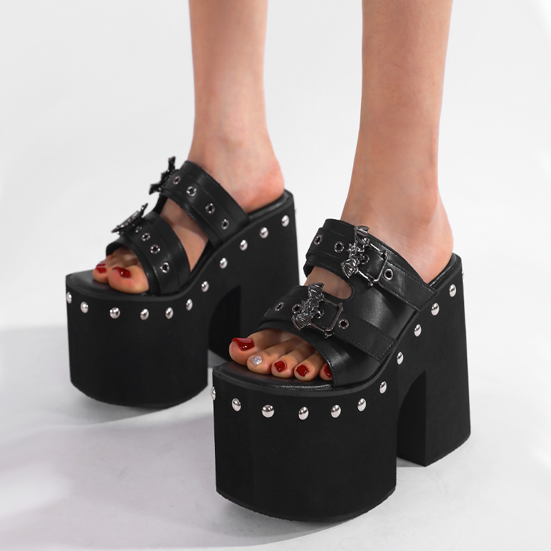 13cm High Heel Platform Wedge Slip-On Plus Size Simple Women's Summer Slippers Sandals - Style a82bd8