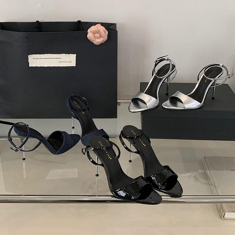 2025 Summer Fashion Open Toe Women's Sandals European American Style Simple One-Strap Buckle High Heels