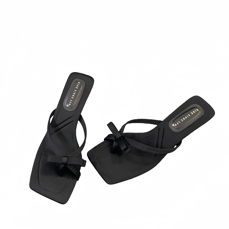 2025 Summer Korean Style Chic Bow Square Toe Open Toe Mid Heel Women's Sandals - Image 5