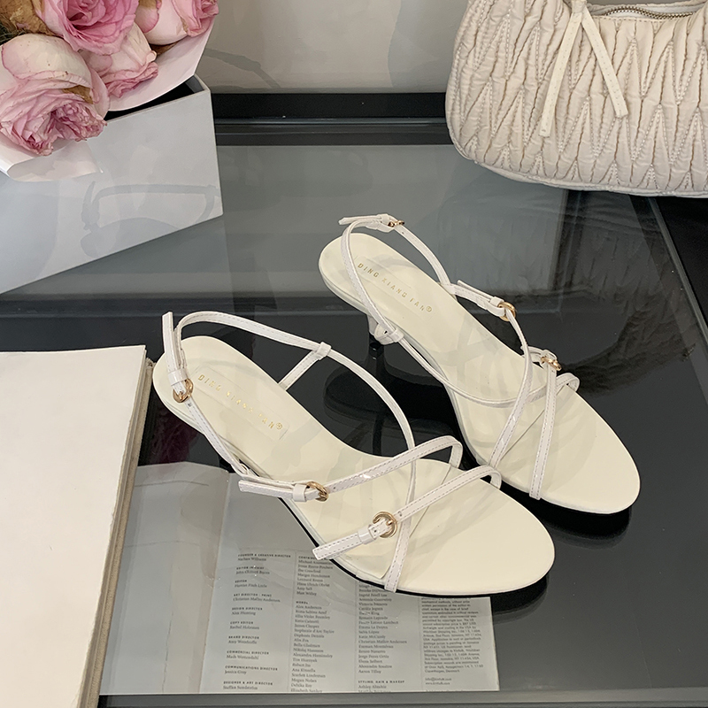 2025 Summer Women's Strappy Round Toe Open Toe Fashion Commuter Solid Color Mid Heel Sandals Elegant Versatile High Heels - Image 2