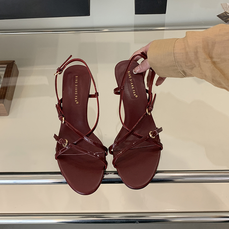 2025 Summer Women's Strappy Round Toe Open Toe Fashion Commuter Solid Color Mid Heel Sandals Elegant Versatile High Heels - Image 4