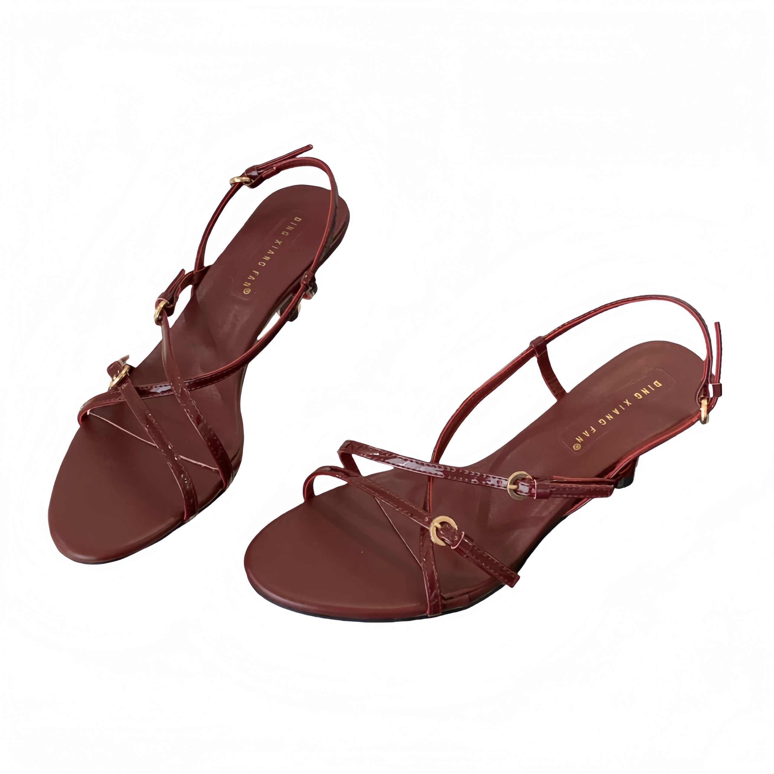 2025 Summer Women's Strappy Round Toe Open Toe Fashion Commuter Solid Color Mid Heel Sandals Elegant Versatile High Heels - Image 5