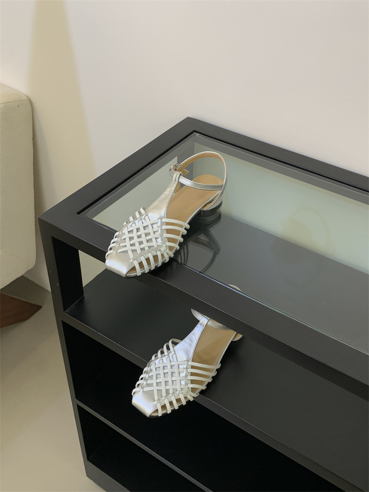Baotou Color-Block Woven Open-Toe Ankle Strap Sandals Women Autumn Summer New Retro French Style Dress Roman Shoes - Image 3