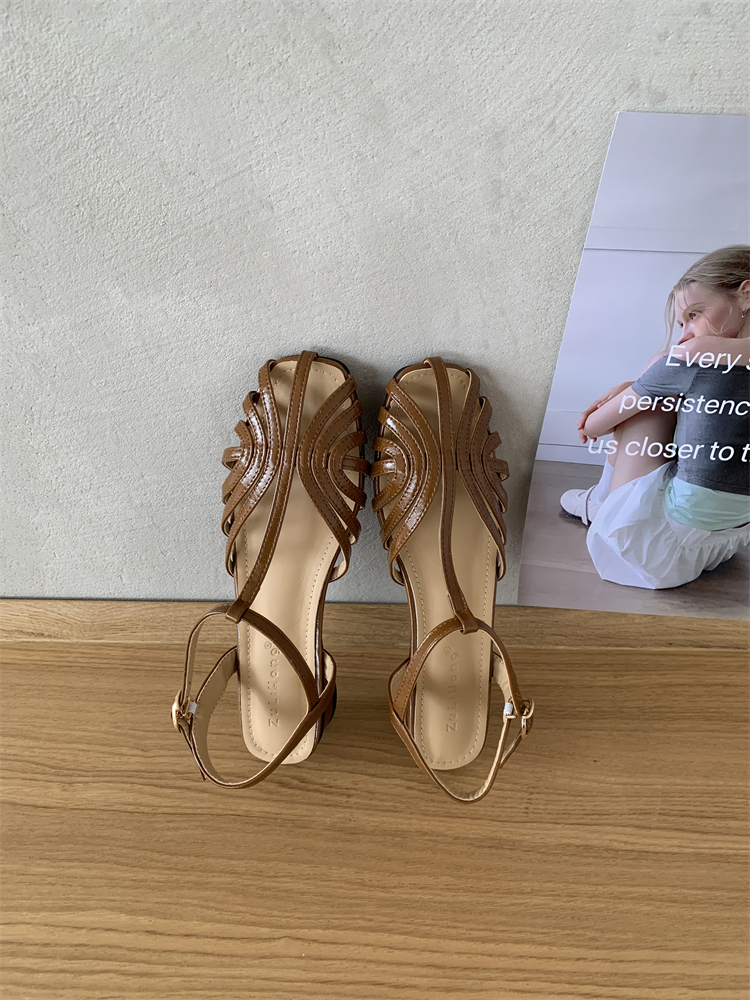 French Style Summer New Hollow Out One-Strap Roman Shoes for Women - Chunky Heel Closed Toe Sandals - Image 3