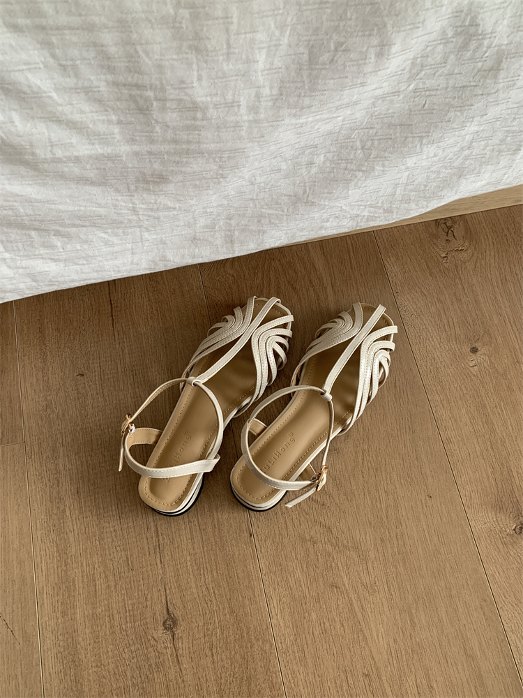 French Style Summer New Hollow Out One-Strap Roman Shoes for Women - Chunky Heel Closed Toe Sandals - Image 4