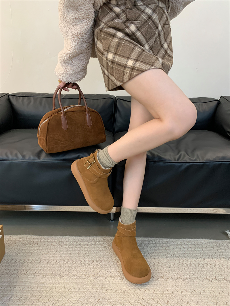 Frosted Leather Snow Boots Women 2025 New Winter Retro Fleece Lined Flat Short Boots - Image 2