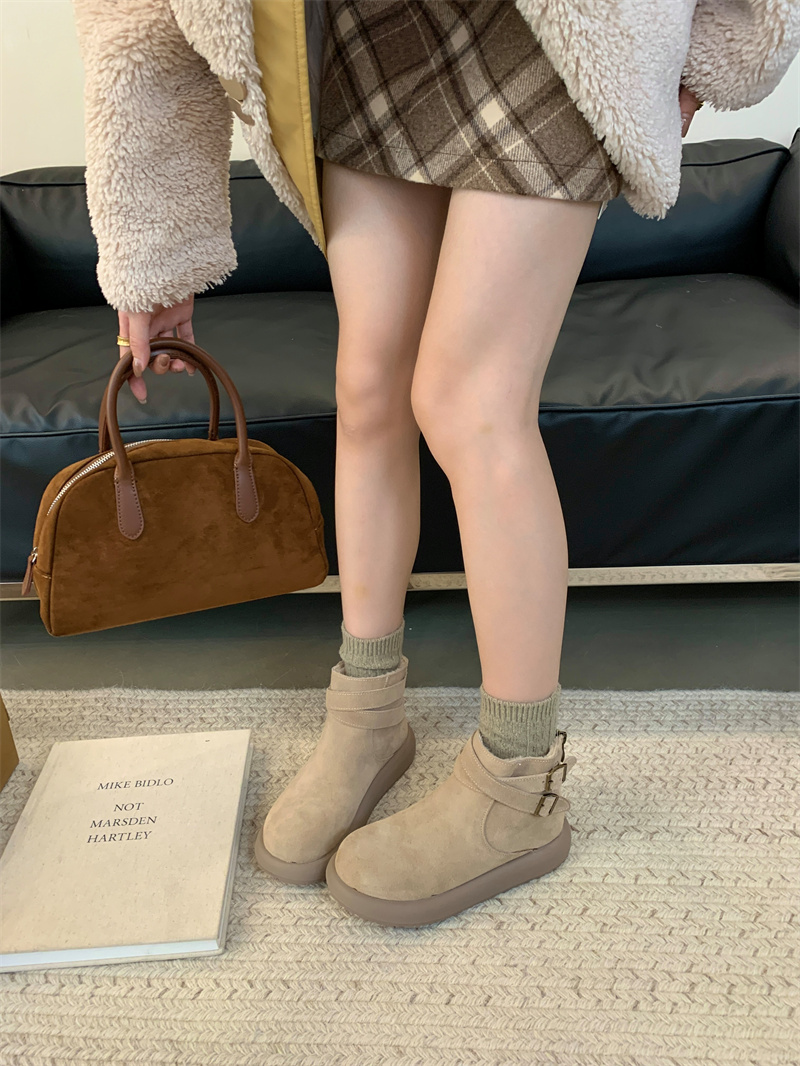 Frosted Leather Snow Boots Women 2025 New Winter Retro Fleece Lined Flat Short Boots - Image 3