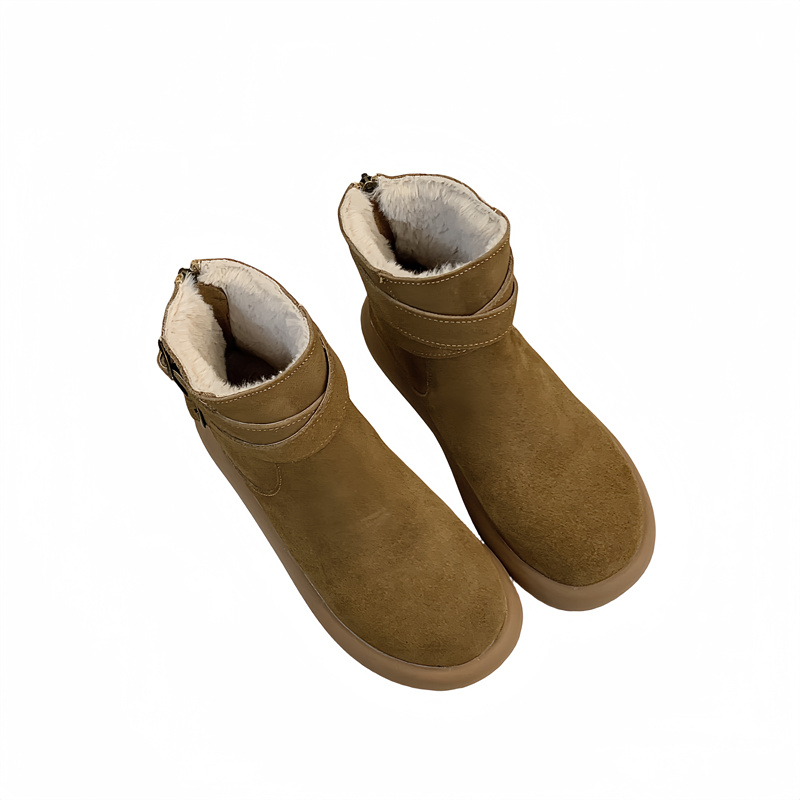 Frosted Leather Snow Boots Women 2025 New Winter Retro Fleece Lined Flat Short Boots - Image 5