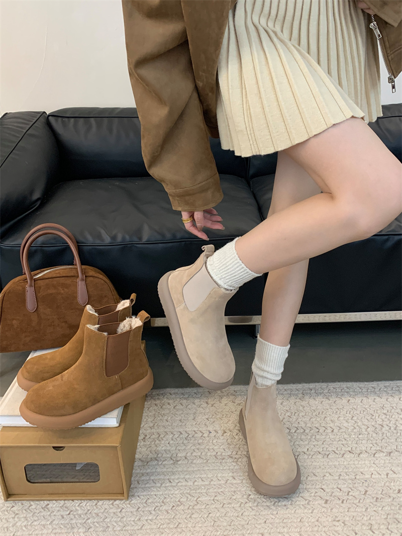 Genuine Leather Snow Boots Women 2025 New Forest Retro Birkenstock Style Short Boots Plush Lined Flat Cotton Shoes