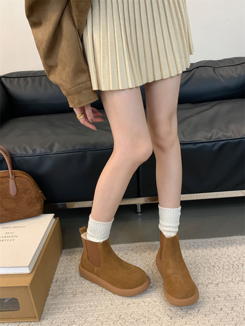 Genuine Leather Snow Boots Women 2025 New Forest Retro Birkenstock Style Short Boots Plush Lined Flat Cotton Shoes - Image 2
