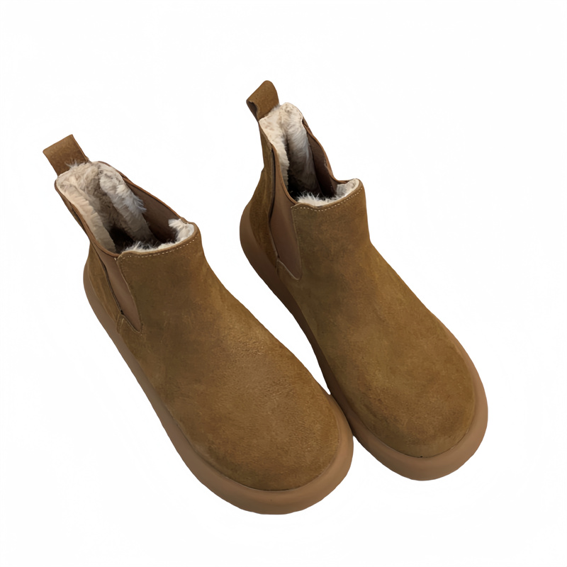 Genuine Leather Snow Boots Women 2025 New Forest Retro Birkenstock Style Short Boots Plush Lined Flat Cotton Shoes - Image 5