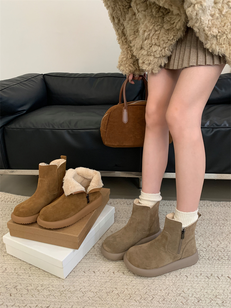 Genuine Suede Leather Thick Sole Chelsea Boots Women Winter New Retro Martin Boots Flat Ankle Boots