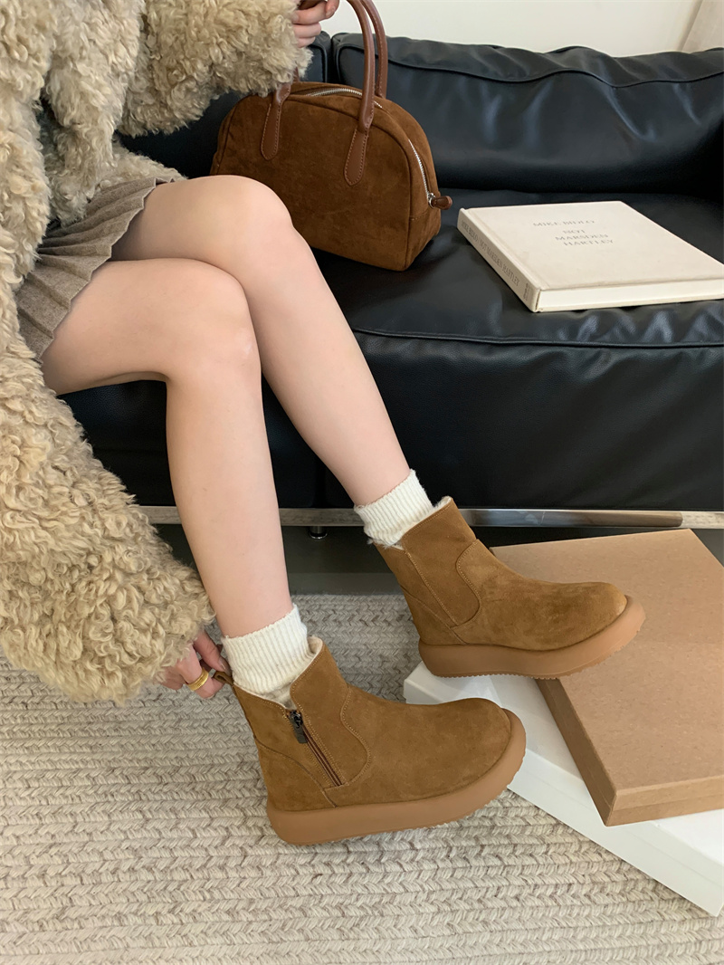 Genuine Suede Leather Thick Sole Chelsea Boots Women Winter New Retro Martin Boots Flat Ankle Boots - Image 2