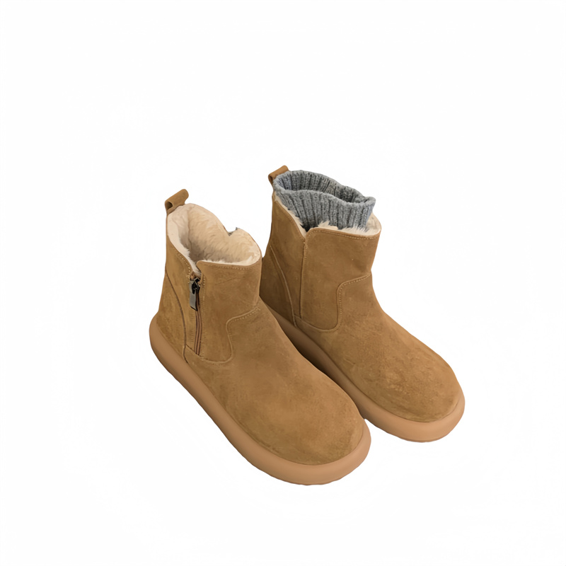 Genuine Suede Leather Thick Sole Chelsea Boots Women Winter New Retro Martin Boots Flat Ankle Boots - Image 5