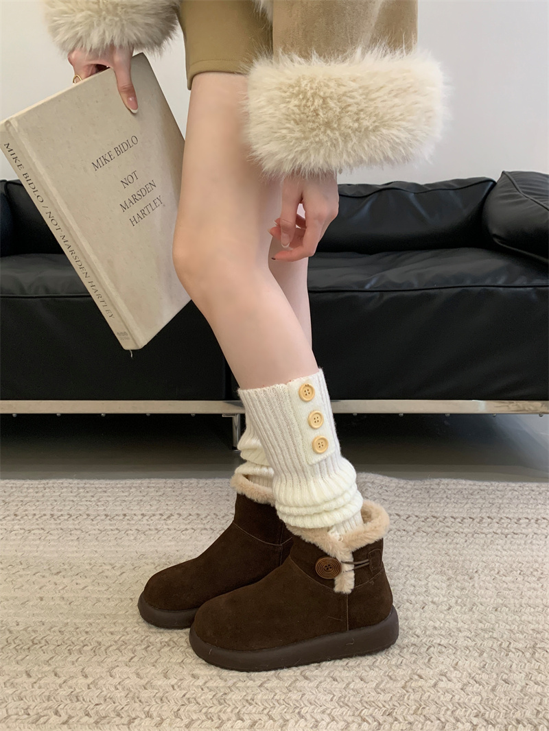 Retro Button Snow Boots Furry Warm Cotton Shoes Round Toe Thick Sole Comfortable Casual Lined Short Boots for Women - Image 2