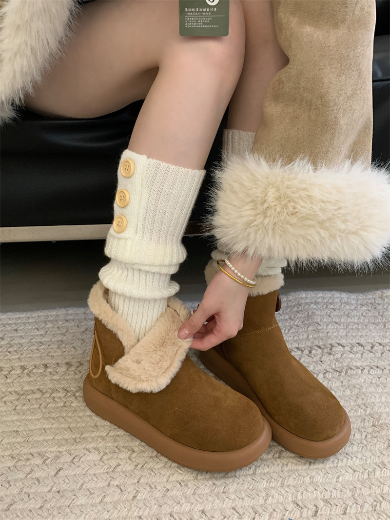Retro Button Snow Boots Furry Warm Cotton Shoes Round Toe Thick Sole Comfortable Casual Lined Short Boots for Women - Image 3