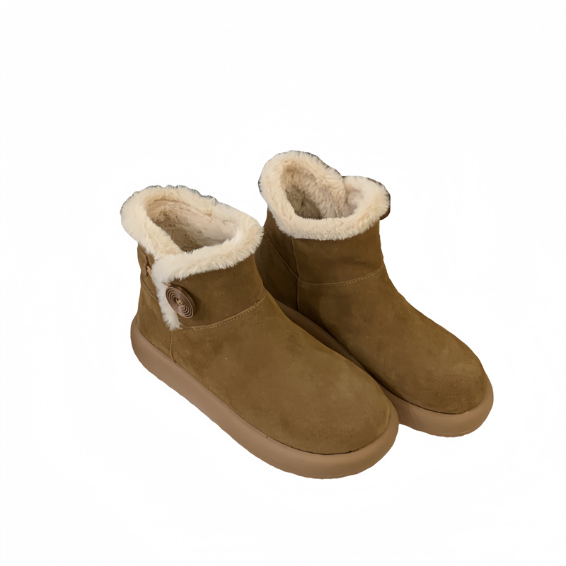 Retro Button Snow Boots Furry Warm Cotton Shoes Round Toe Thick Sole Comfortable Casual Lined Short Boots for Women - Image 5