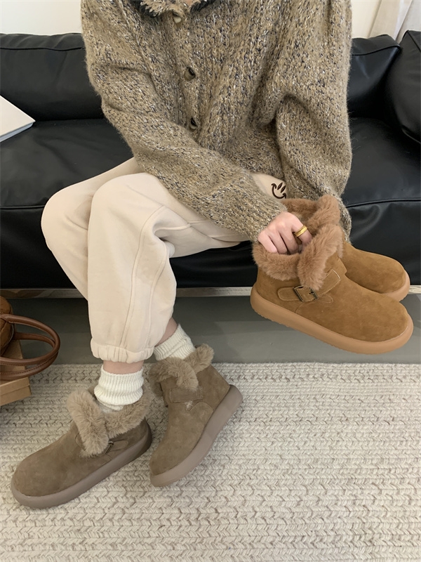 Thick Sole Fleece Lined Birkenstock Women's 2025 Autumn Winter New Retro Slip On Forest Style Genuine Leather High Top Bo Ken Shoes