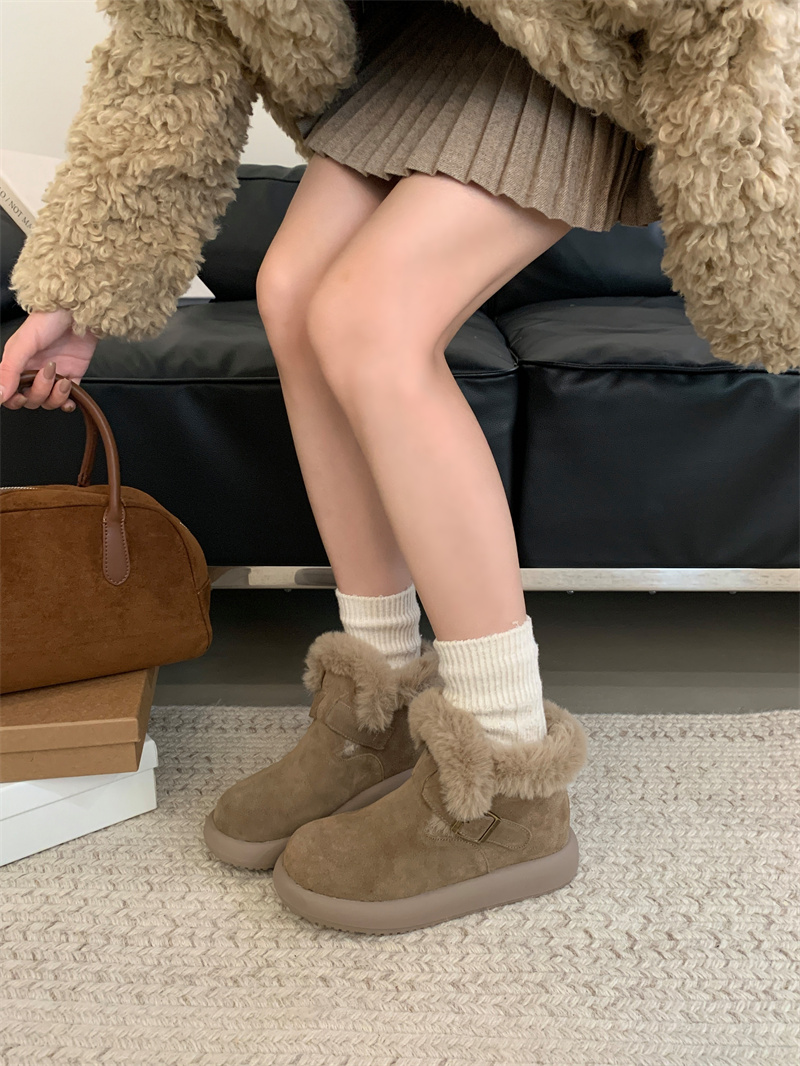 Thick Sole Fleece Lined Birkenstock Women's 2025 Autumn Winter New Retro Slip On Forest Style Genuine Leather High Top Bo Ken Shoes - Image 2