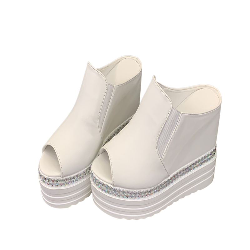 Women's 12cm Platform Wedge Open Toe Slippers with Rhinestones Summer Slide Sandals 34-39 - Image 5