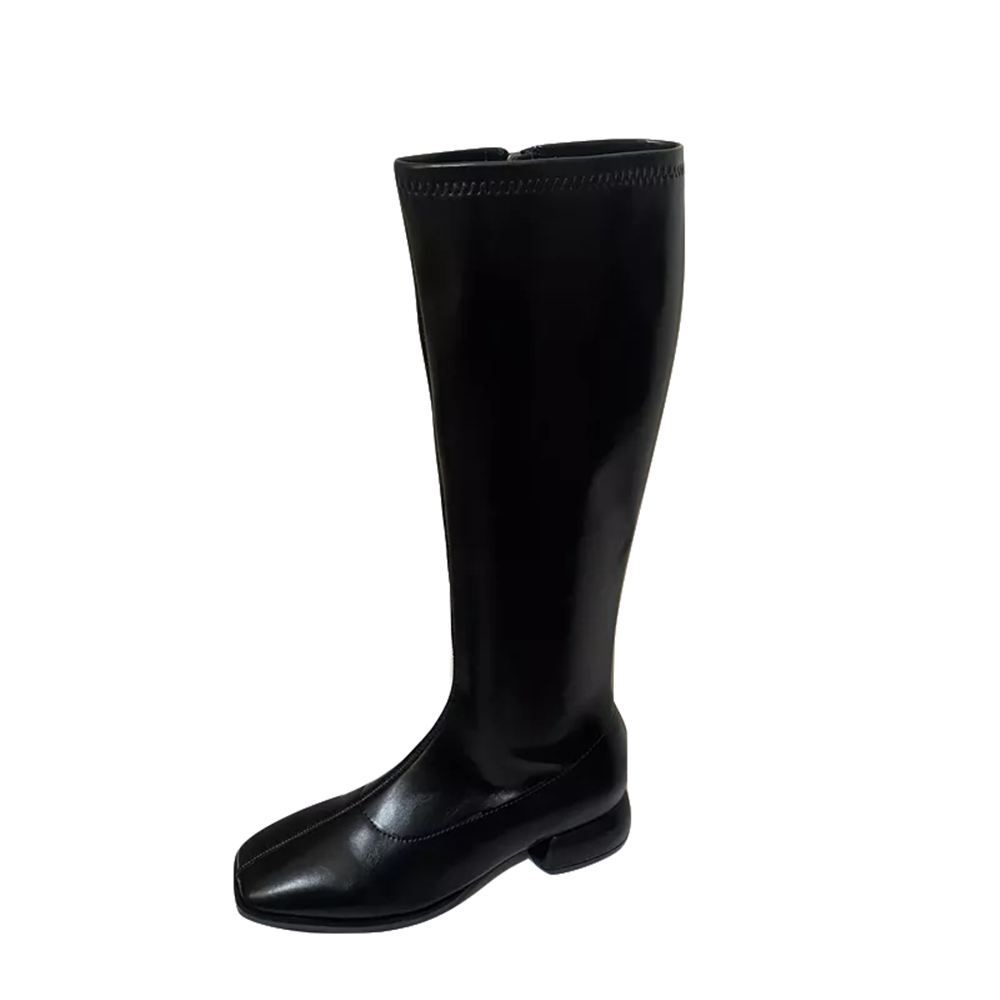 Women's Chunky Heel Tall Boots 2022 Autumn Winter New Thin Black Soft Leather High Tube Slim White Long Boots - Image 5