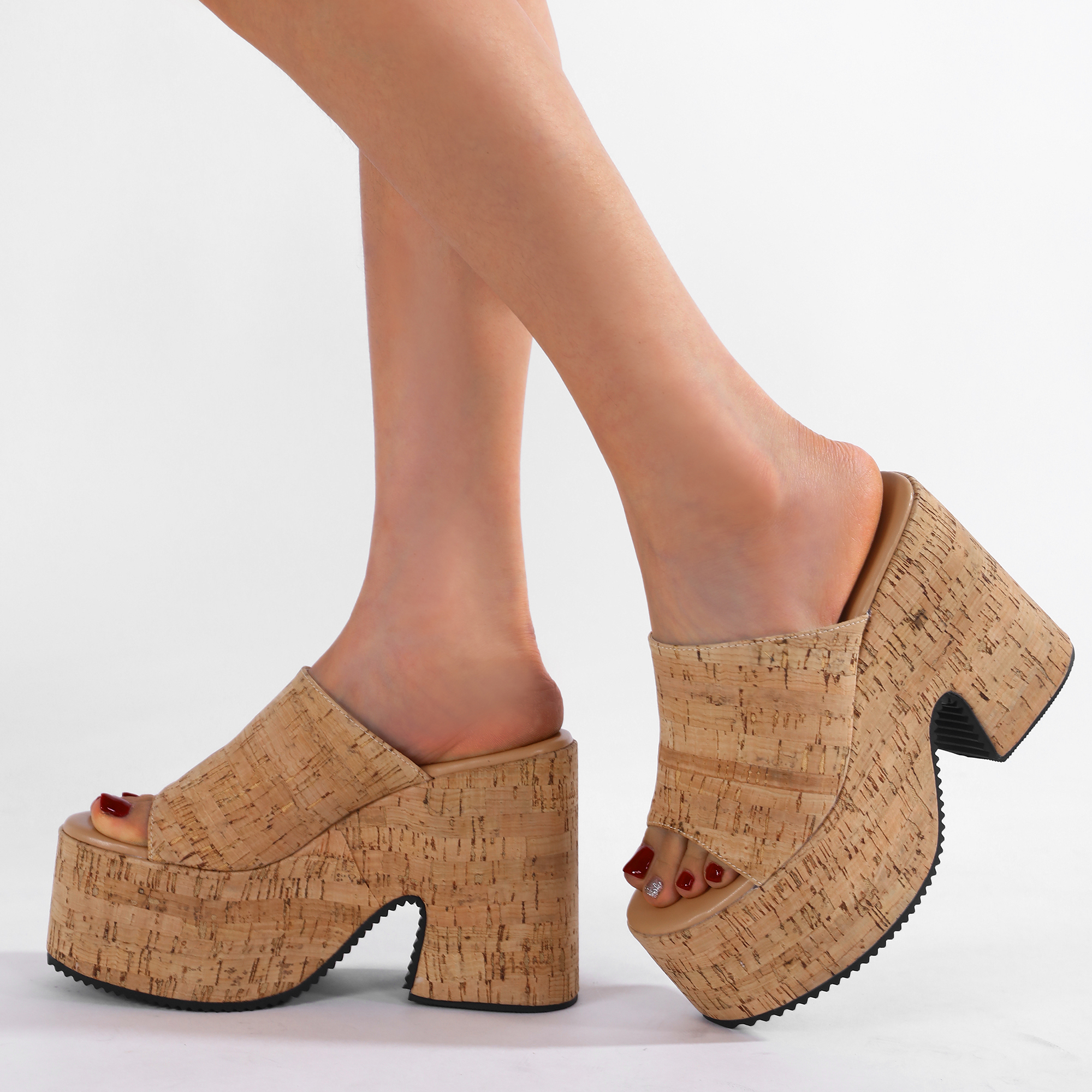 Women's Summer 12cm Chunky Heel Platform Slippers with Open Toe and One Strap, Sizes 35-40 - Image 4