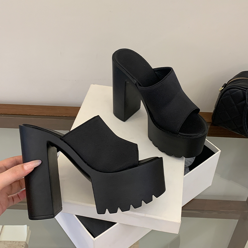 Women's Summer Open Toe Slippers with 14cm High Heel and Platform, Size 34-40, Black - Image 2