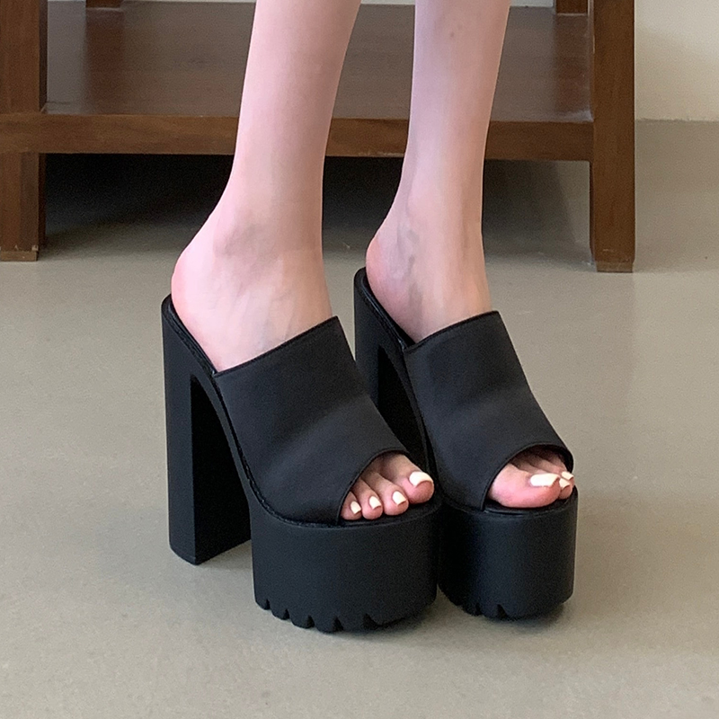 Women's Summer Open Toe Slippers with 14cm High Heel and Platform, Size 34-40, Black - Image 3