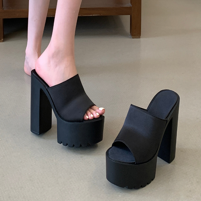 Women's Summer Open Toe Slippers with 14cm High Heel and Platform, Size 34-40, Black - Image 4
