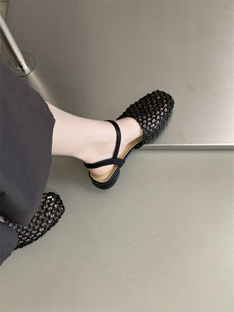 Woven Fishnet Women's Low Heel Closed Toe Slippers 2026 Autumn Summer New One Step Retro Hollow Mules - Image 4