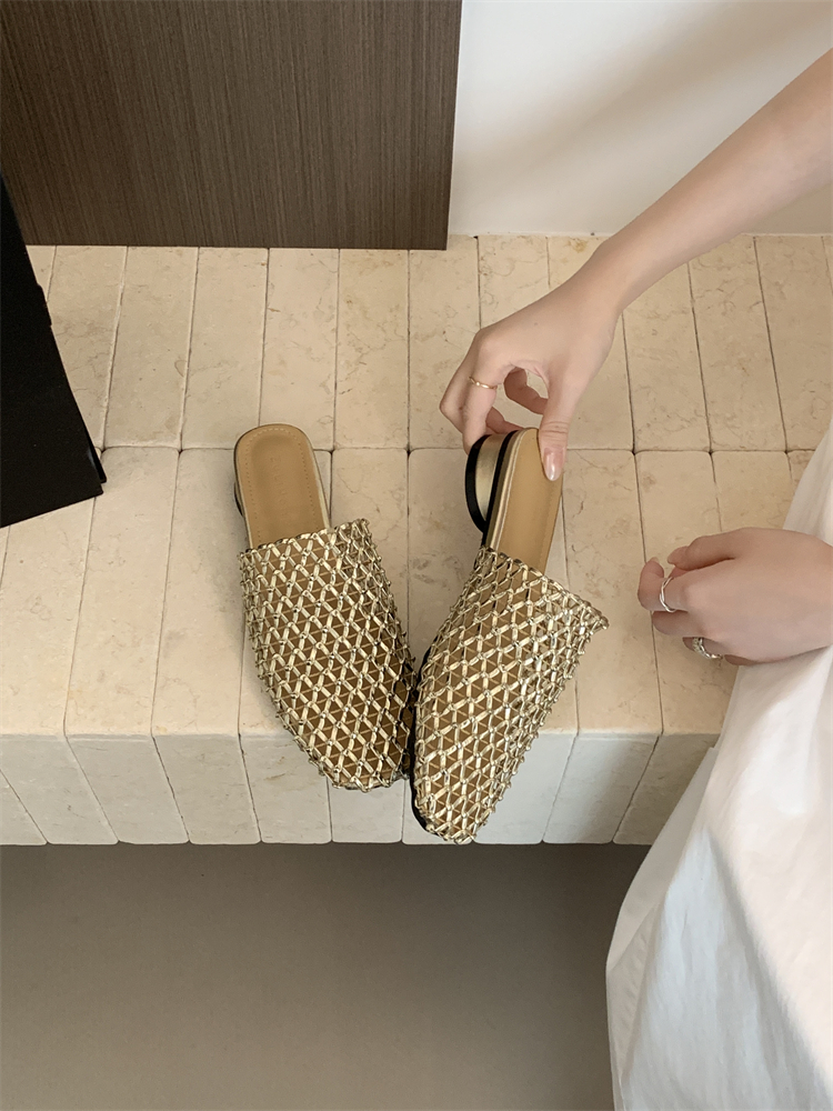 Woven Mesh Women's Low Heel Closed Toe Slippers 2026 Autumn Summer New One-Piece Retro Hollow Mules - Image 4